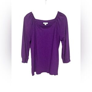 J. Jill Purple Blouse With 3/4 Sleeves and Square Neckline In Women's Size S